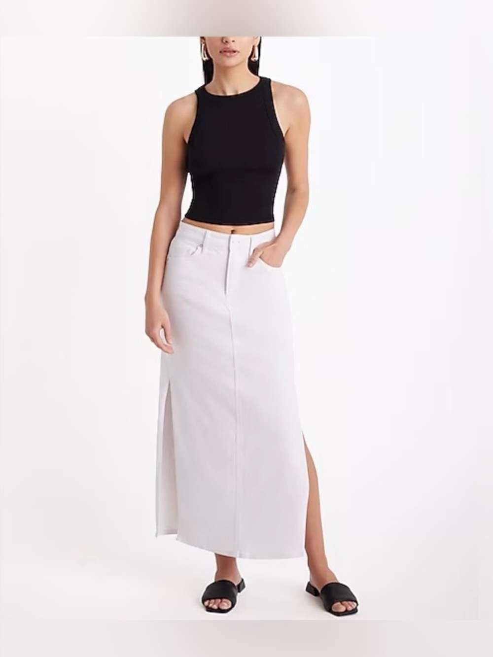 NWT Express White Denim High Rise Maxi Skirt w/ Double Side Slit Long size 4